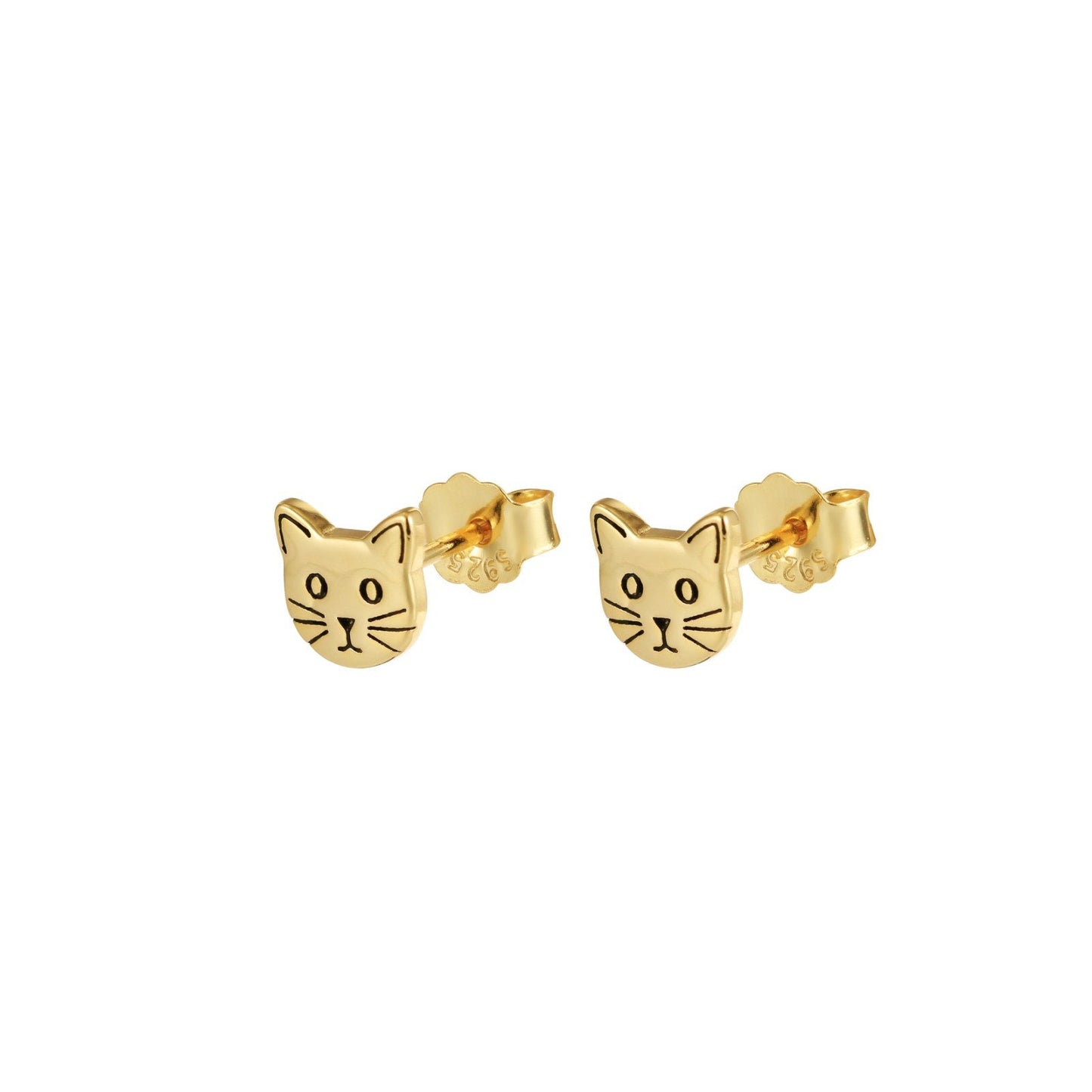 Cat Stud Earrings in Sterling Silver, Gold Cat Earrings, Cute Cat Earrings, Silver Cat Earrings, Nature Inspired Silver Animal Studs