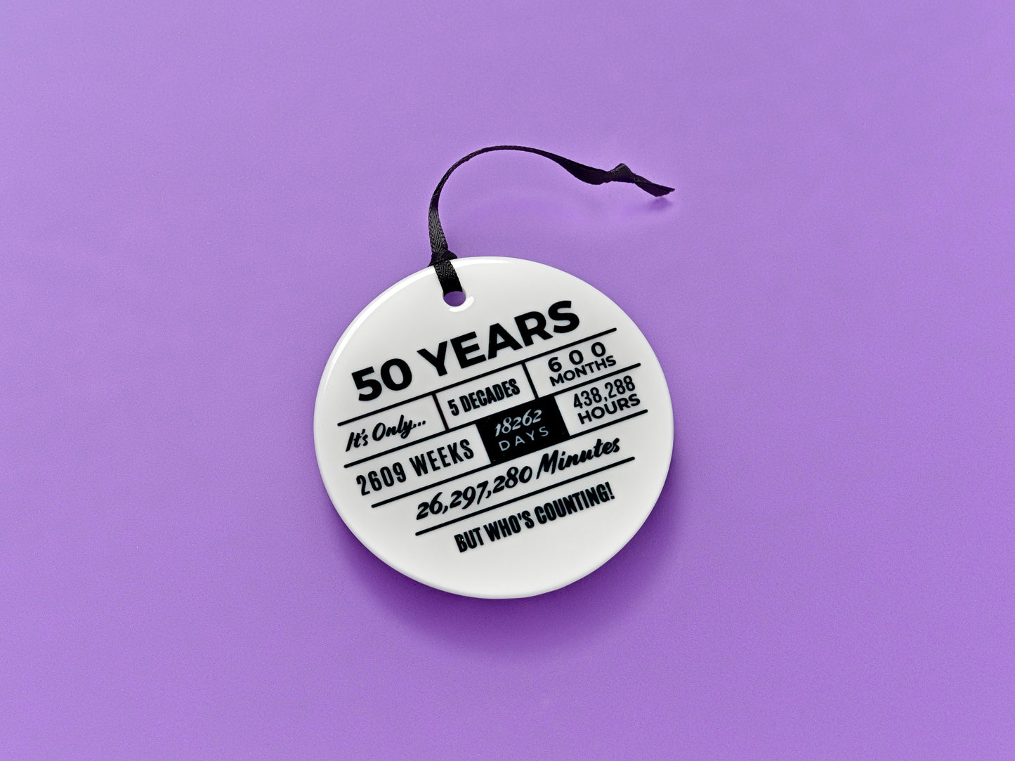 50th Birthday Ornament | Elegant Milestone Keepsake Gift for Him or Her | Ceramic Hanging Decoration with Gift Box