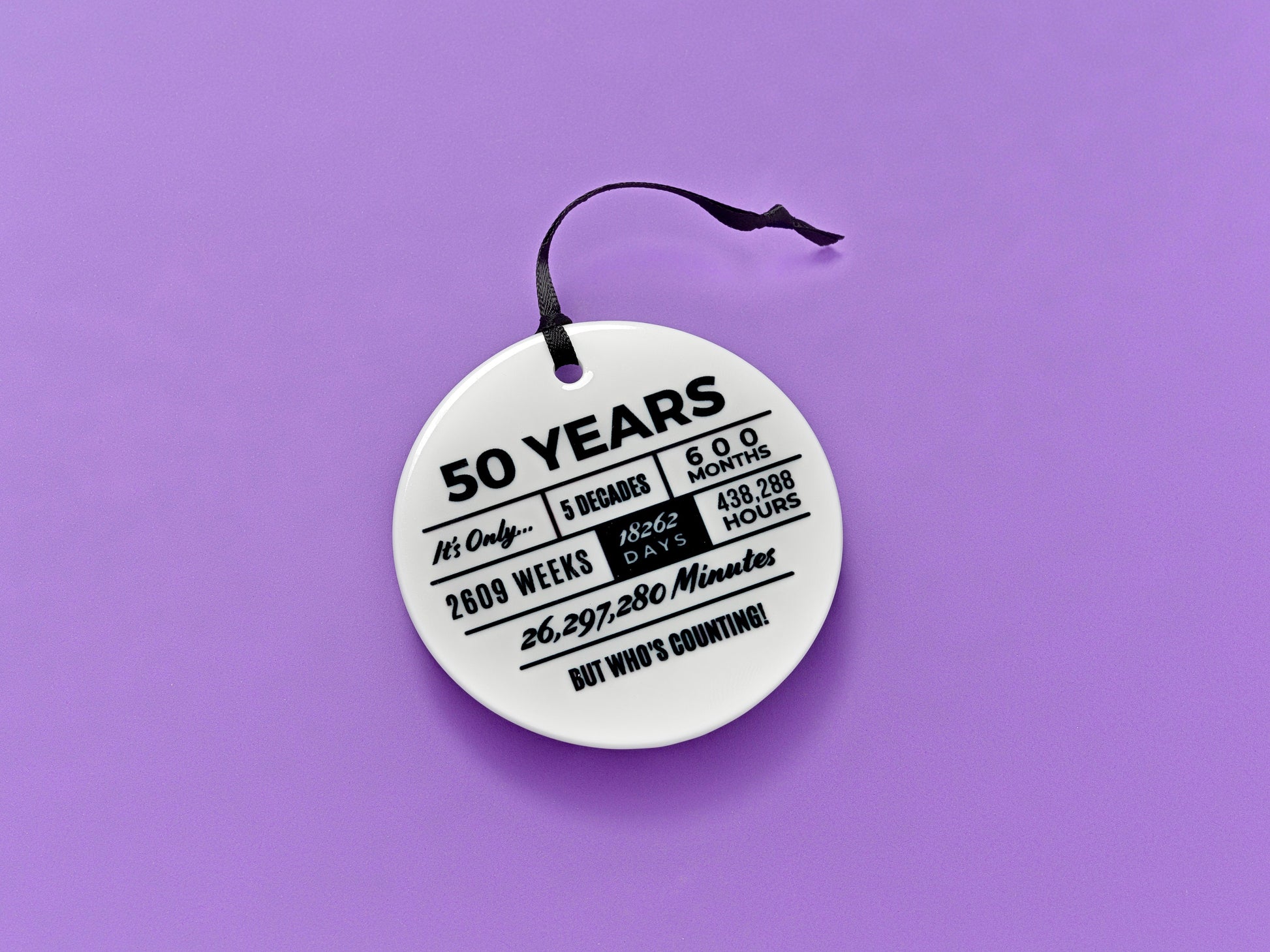 50th Birthday Ornament | Elegant Milestone Keepsake Gift for Him or Her | Ceramic Hanging Decoration with Gift Box