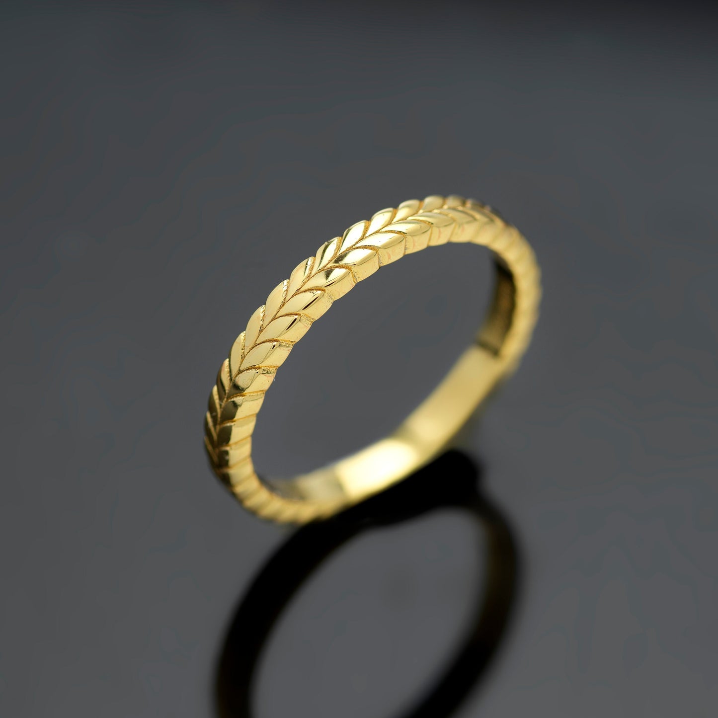 Tiny Band Wedding Ring, Nature Inspired Ring, Gold Leaf Branch Ring, Wreath Wedding Band, Anniversary Gifts Stackable Band Ring