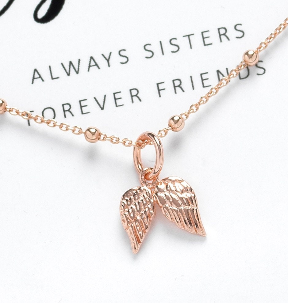 Gift for Sister, Birthday Gift, Christmas Gift, Sister Necklace, SisterJewellery, Rose Gold Angel Wing Necklace, Sister Jewellery