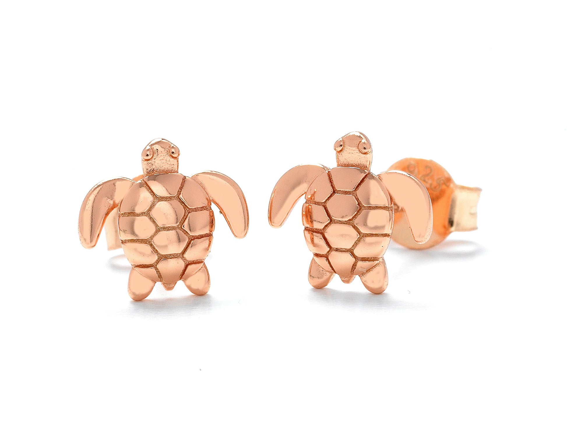 Silver Turtle Studs, Turtle Earrings, 14K Solid Gold Adorable Turtle Stud Earrings, Tiny Turtle Pushback Studs 7 x 8 Turtle Animal Earrings