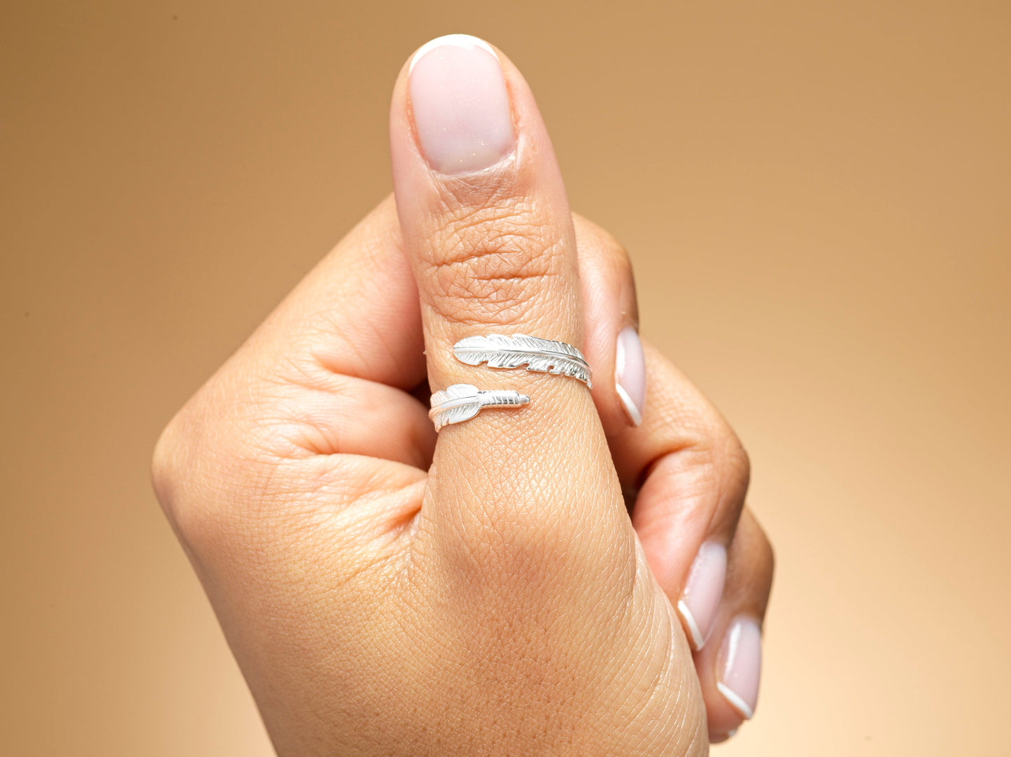 Adjustable Solid Silver Feather Ring