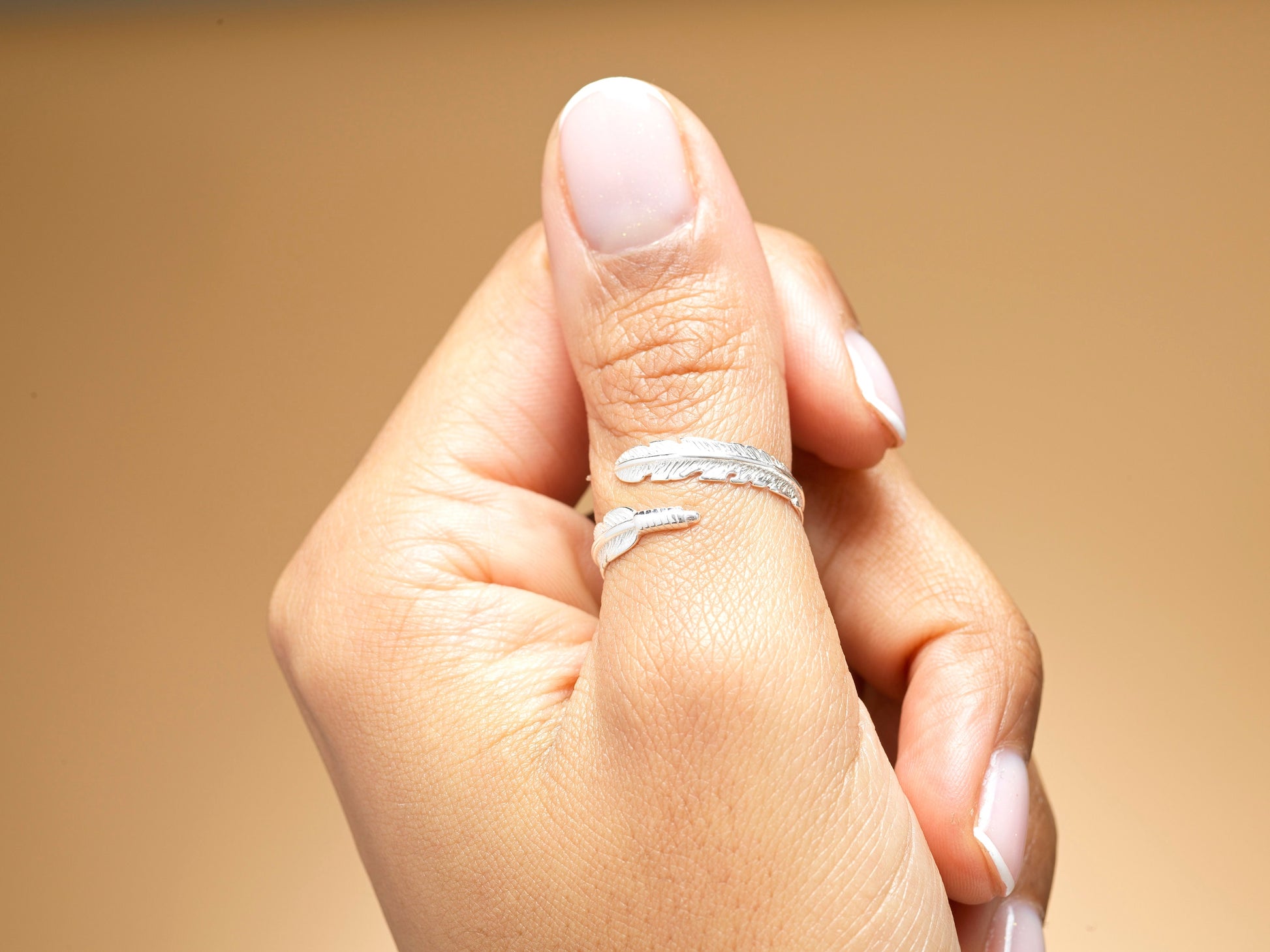 Adjustable Solid Silver Feather Ring