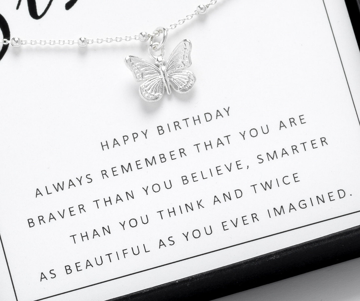 16th Birthday Gift - Solid Sterling Silver Butterfly Necklace, 16th Birthday Gift for Daughter, Sister. Niece or Friend