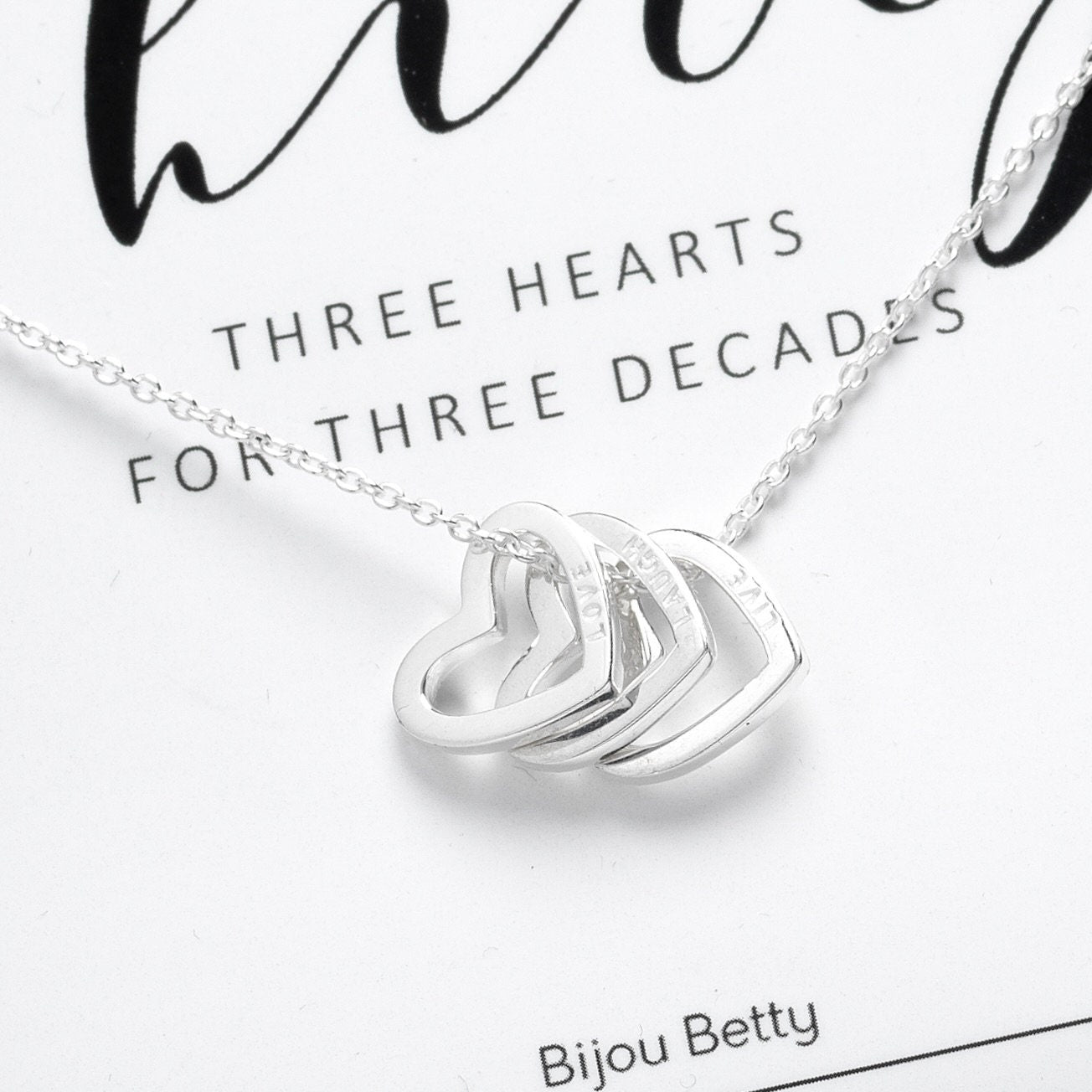 30th Birthday Necklace | Sterling Silver Gift for Daughter, Sister, Friend | Gift for Her | 3 Hearts for 3 Decades