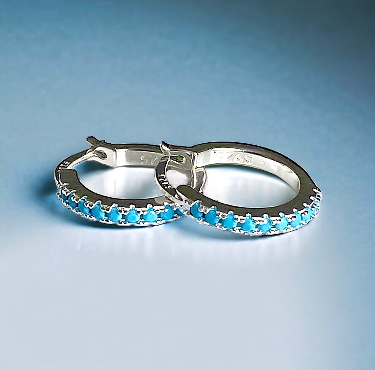 Sterling Silver Turquoise Hoop Earrings – Perfect Gift for Friends - Birthday, Christmas, Thank You Gifts.