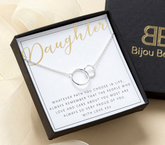 Daughter Necklace Gift | Silver Interlinked Circles | Birthday, Graduation, Christmas, Wedding Gift for Her | Mother Daughter Necklace